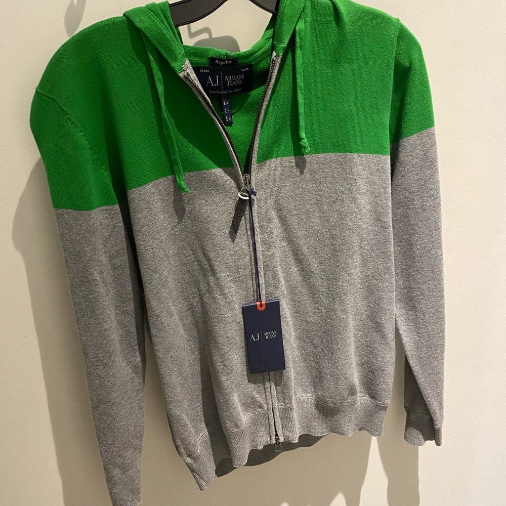 Armani Jeans Green and Gray Zip Up Sweater